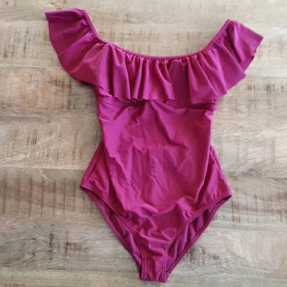 Fushia ruffled one piece